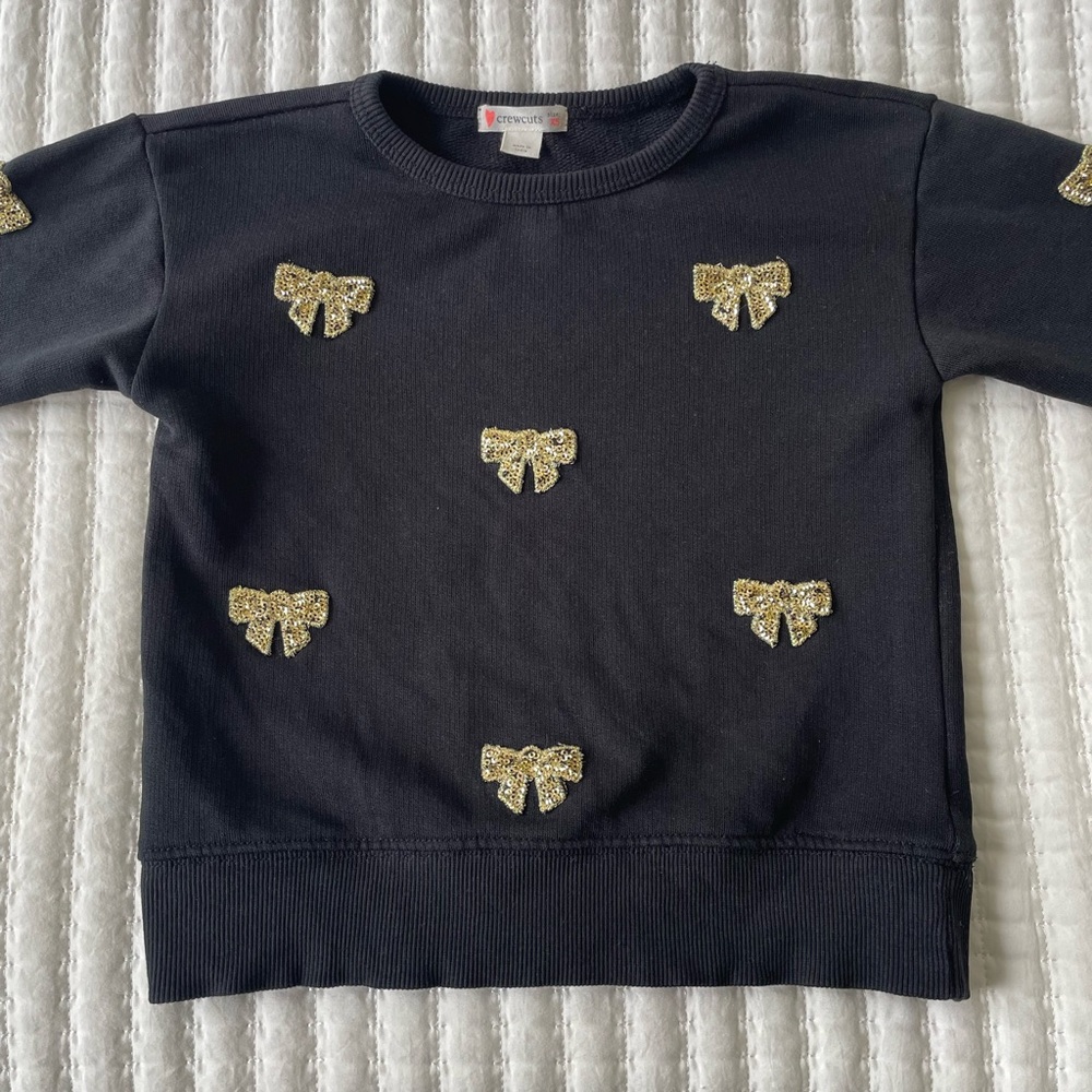 Crewcuts Black Sweatshirt with Gold Bow Accents